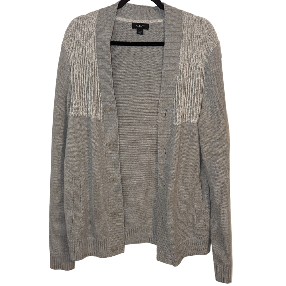 Alfani Button Down Open Ribbed Tight Knit Sweater Cardigan 100% Cotton Pockets